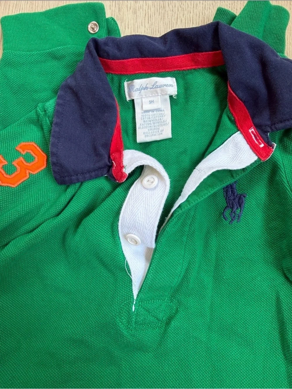 Ralph Lauren Green Polo-Style Baby Romper 9 months